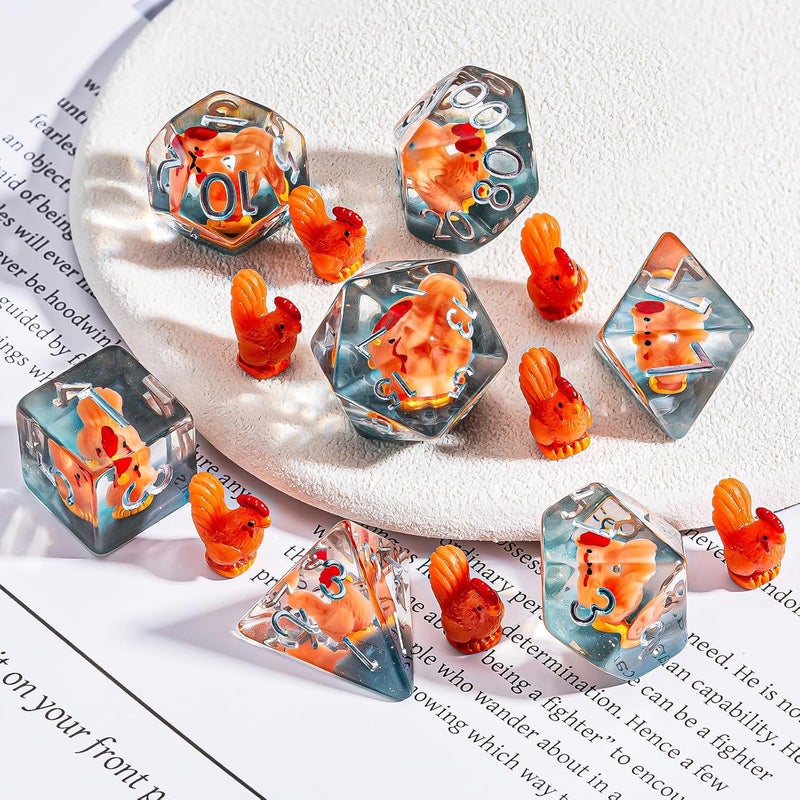 weyano DND Resin Chick Dice Set, D&D Polyhedral Dice for Dungeons and Dragons RPG, MTG Role Playing Games D and D Dice 7pc D20 D12 D10 D8 D6 D4 for Ages 15 and Up - Image 3